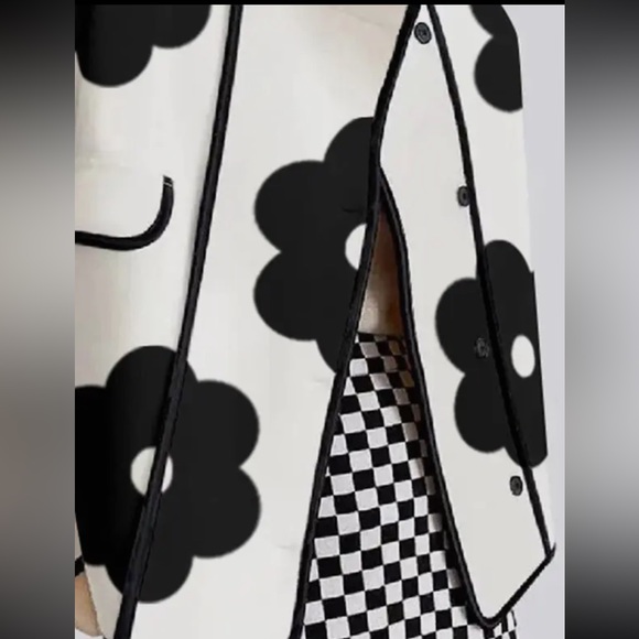 Contrast Color Flower Print Split-Joint Long Sleeves Loose Collar Jac… - Picture 3 of 4